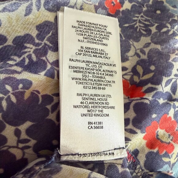 Polo Ralph Lauren Blue Floral Maxi Dress XL Boho-Chic Tie Neck Smocked Waist - Picture 12 of 13